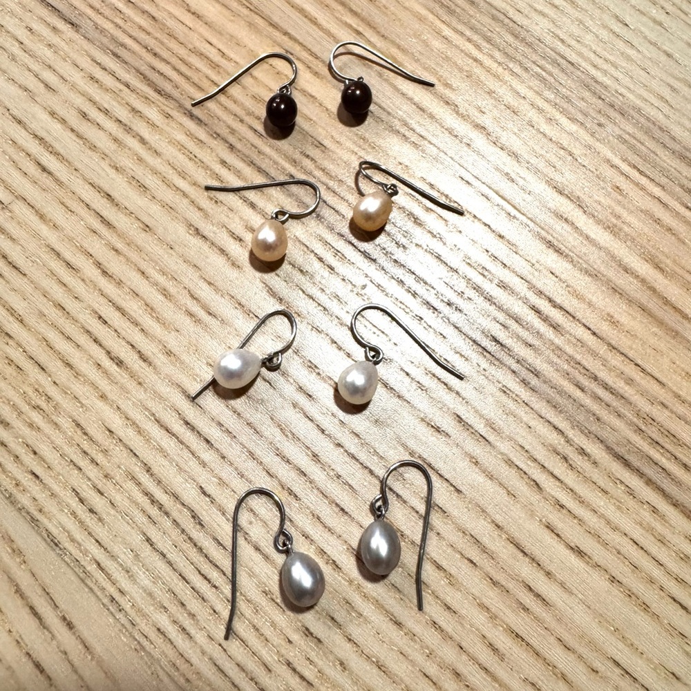 Faux Pearl Drop Earrings Set